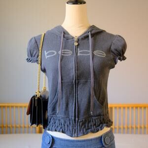 Rare Bebe Rhinestone Zip-Up Y2K Glam Baby Tee Hoodie